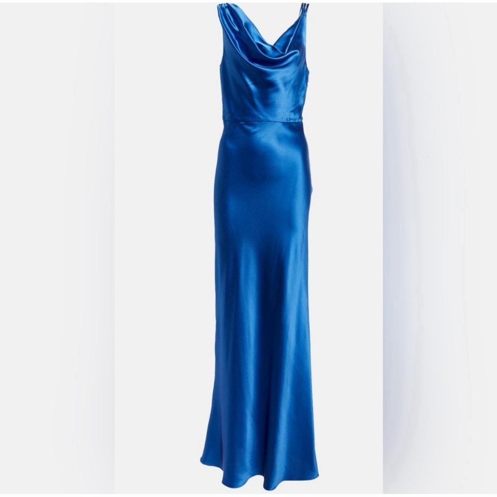 Veronica Beard Sanderson Maxi Dress Azure Blue Size 4 Silk Blend Slip Gown - Picture 3 of 15